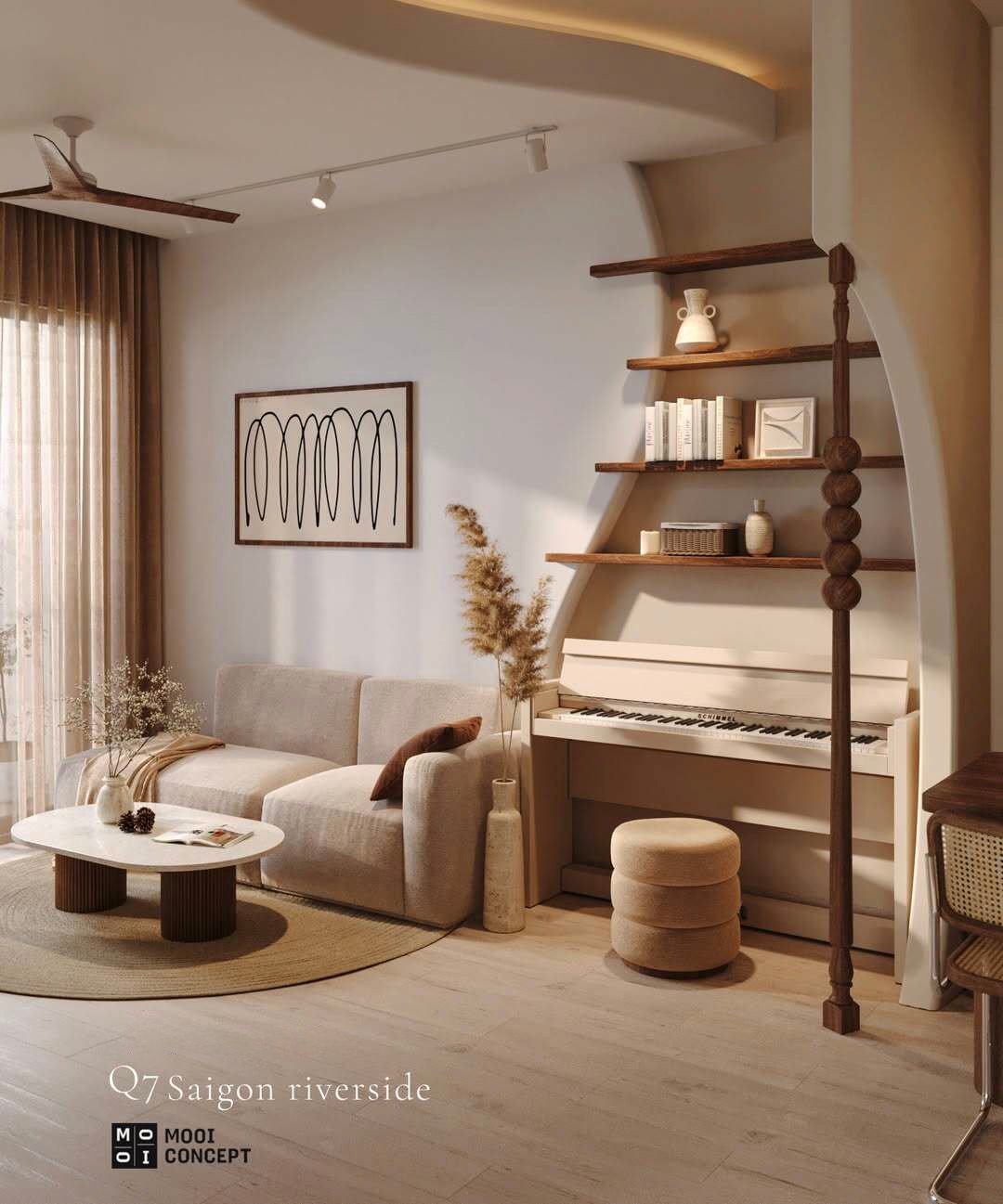 Thiết kế căn hộ Q7 Riverside phong cách Wabi-sabi